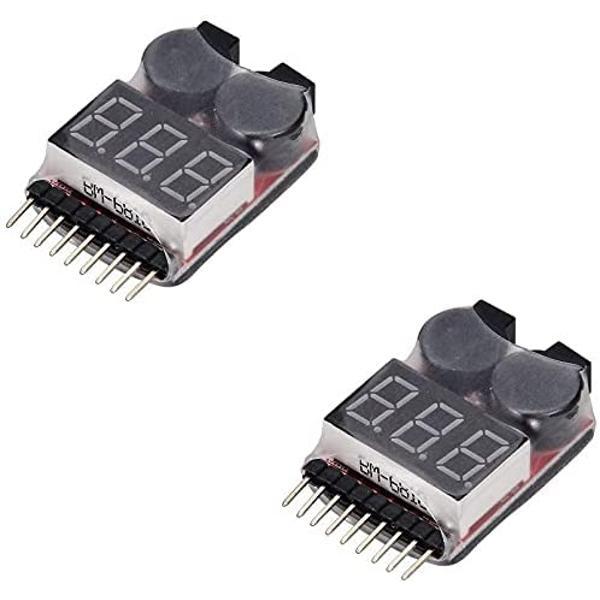 LiPo Battery Low Voltage Buzzer Alarm 1–8S – 2 Pieces – Loud Beep Indicator – Overdischarge Warning for RC Drones, Cars, Planes