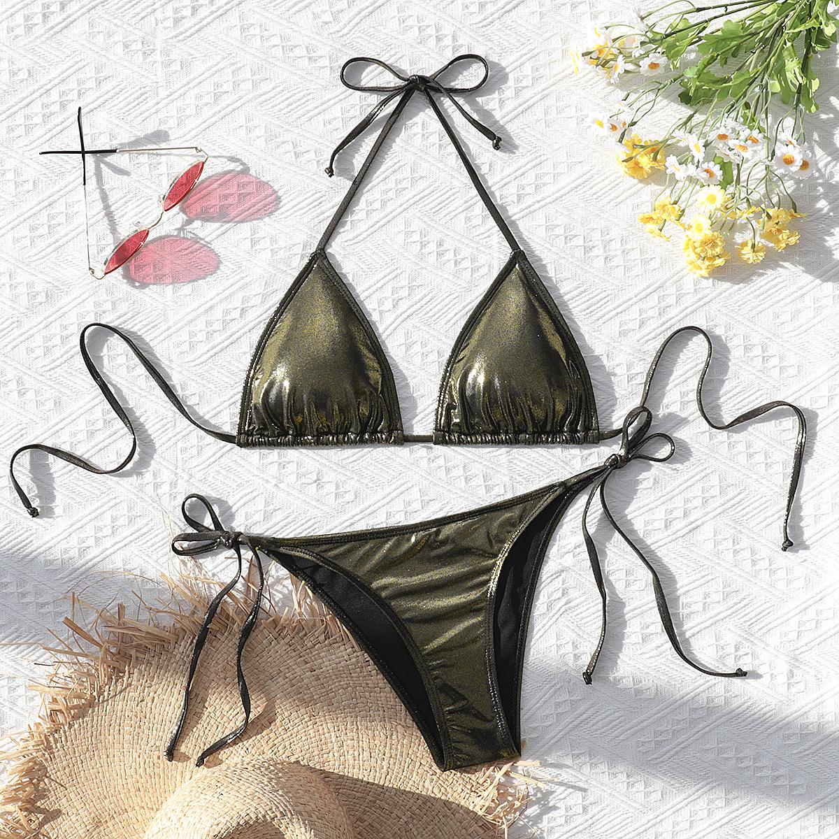 

Европейское и американское ретро бикини из трех частей на шнуровке - Сексуальный пляжный стиль для женщин Small чёрный