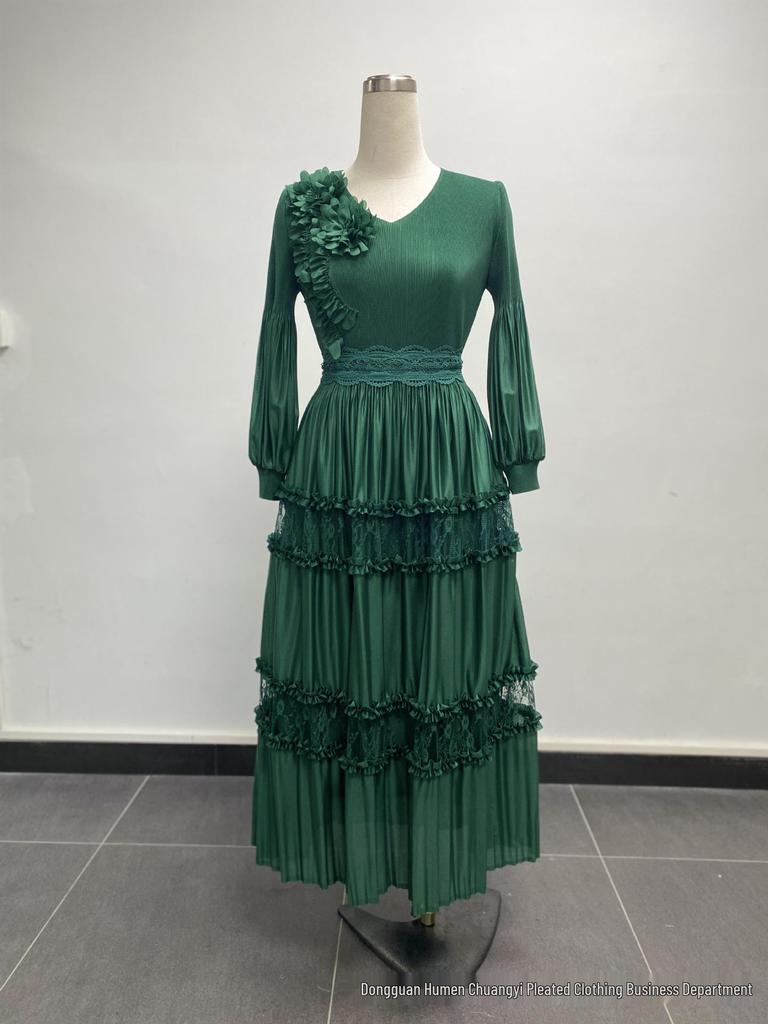 Miyake Plus Size Women's Pleated Lace-Trim Dress - African, European, American Fashion Casual Style