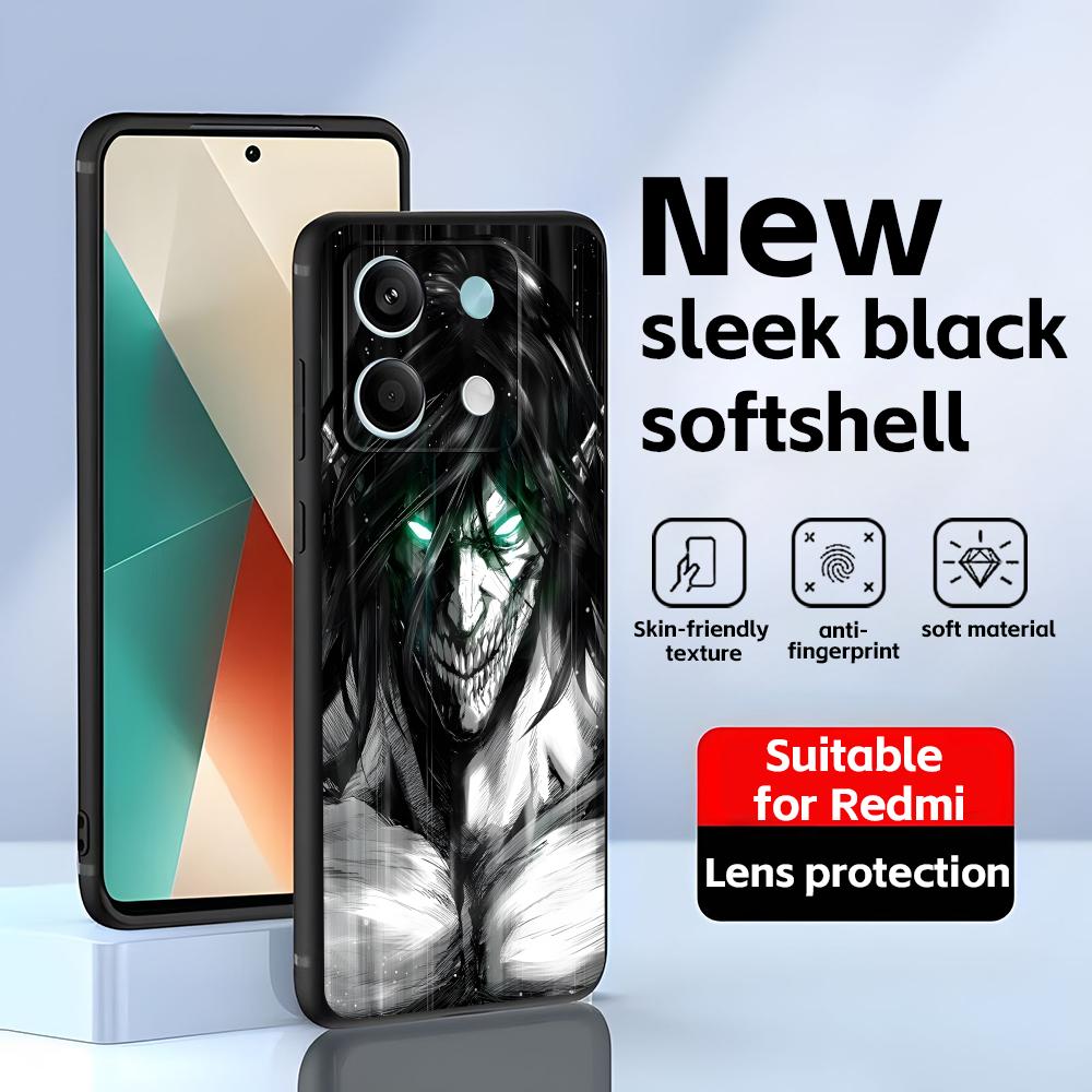 Phone Case For Redmi Note 14 13 12 11 Pro Plus S 5G 14C A3 Anime Attack On Titan Soft Black Phone Cover