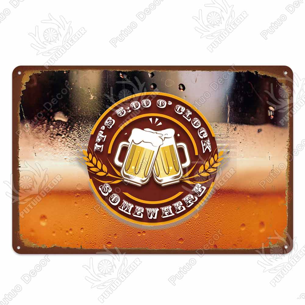 

Putuo Decor 5 O clock Vintage Tin Sign Plaque Metal Wall Art Stickers for Bar Pub Man Cave Living Room Home Door Iron Painting 20x30cm（7.8x11.8inch）