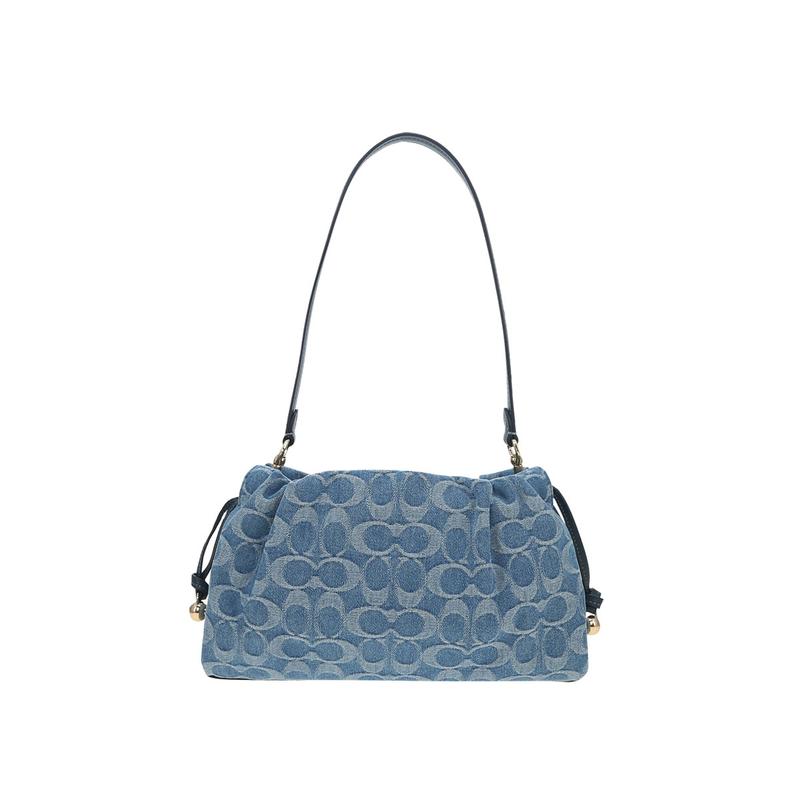 Coach Faye 26 Gold Buckle Denim Presbyopia Cloud Bag Fabric Underarm Crossbody Shoulder Bag Medium Women's Blue