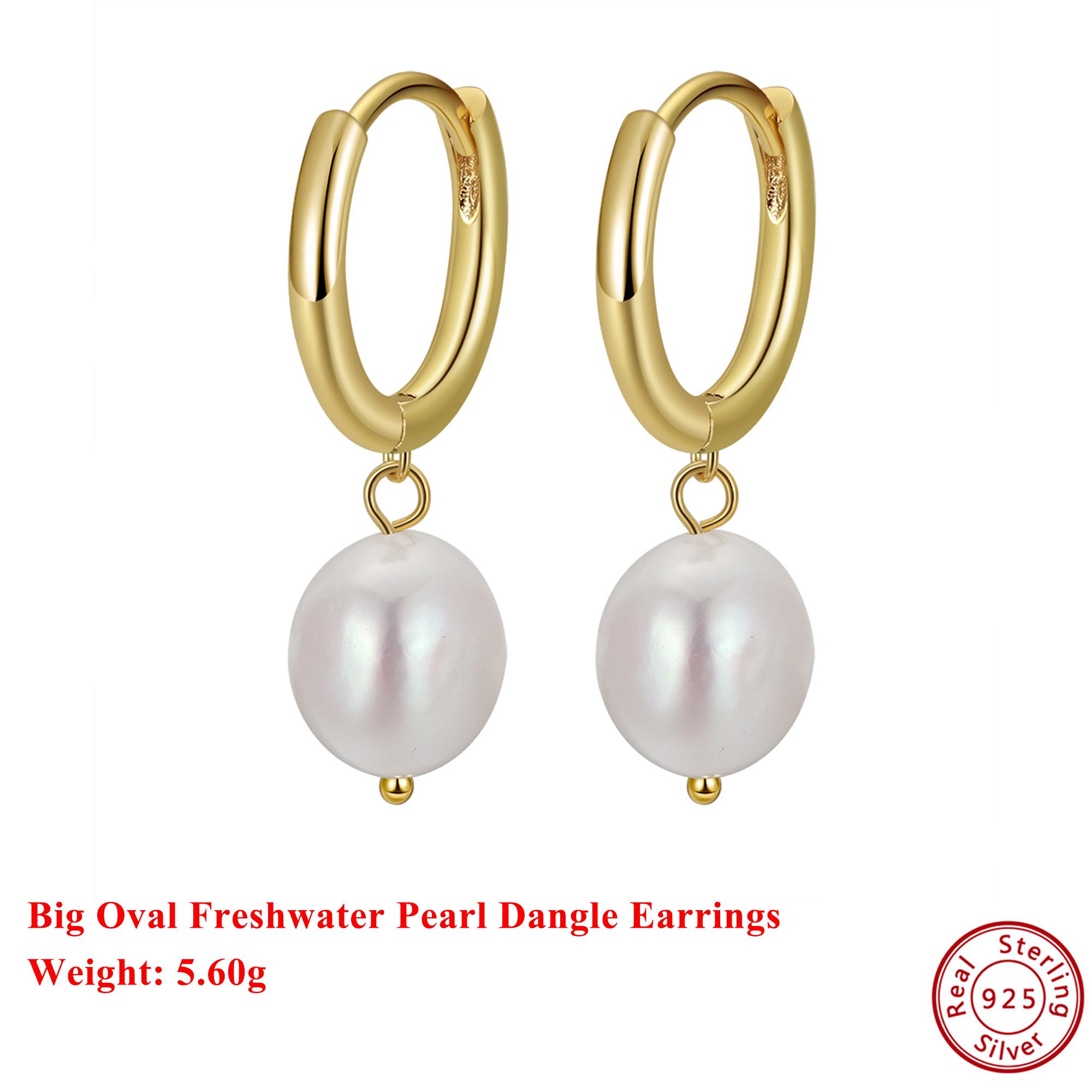 

Effie Queen 925 Pure Silver 14k Gold Oval Shaped Freshwater Pearl Drop Earrings Ideal Jewelry for Women Banquet Party Gift GPE50