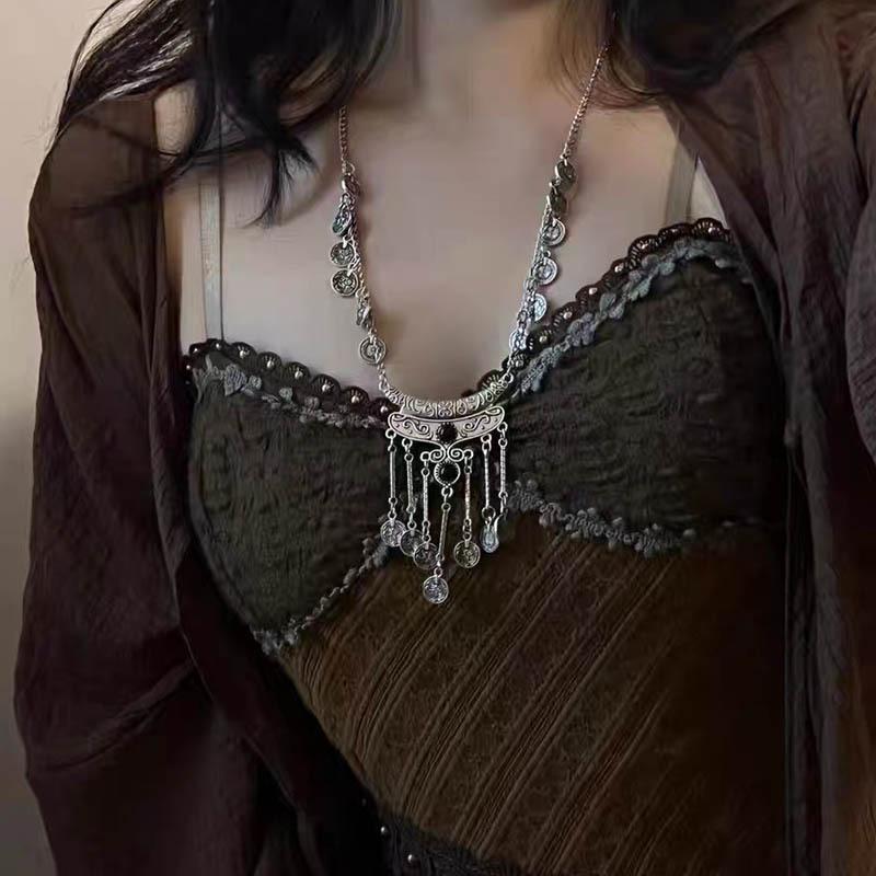 Tibetan Ancient Style Fringed Necklace Female Exotic Style Accessories Ethnic Style Retro Miao Neck Chain Jewelry