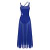 Dance Costume Practice Wear Mesh Splice Asymmetrical Mesh Maxi Dance Dress with Built-In Leotard