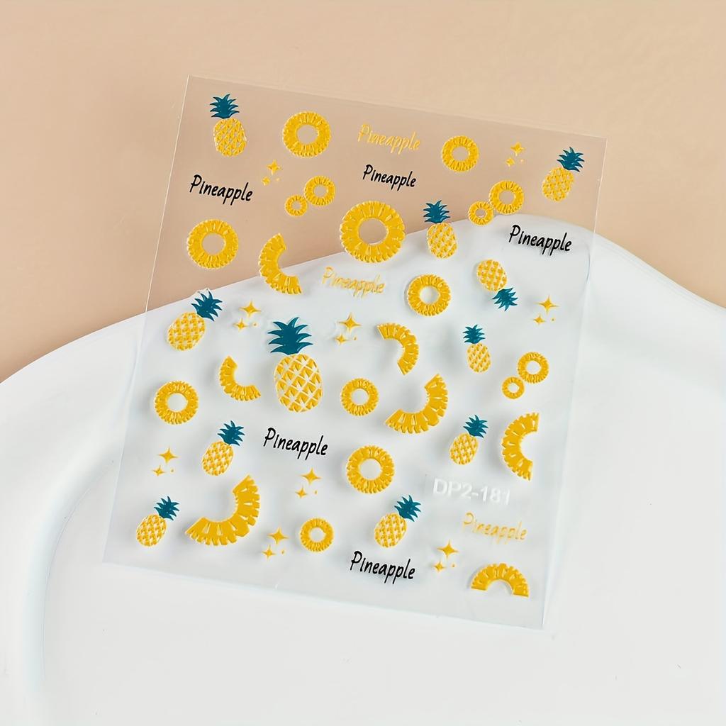 1pc Fruit Nail Art Stickers, Embossed Pineapple Design, Summer DIY Nail Decoration, Manicure Accessories