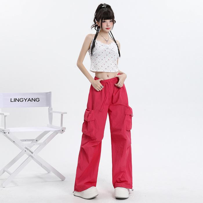 TXJ American overalls women's summer thin dopamine blue loose lazy casual quick-drying sweatpants