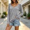 Women's Color V-Neck Long Sleeve Slim Fit T-Shirt