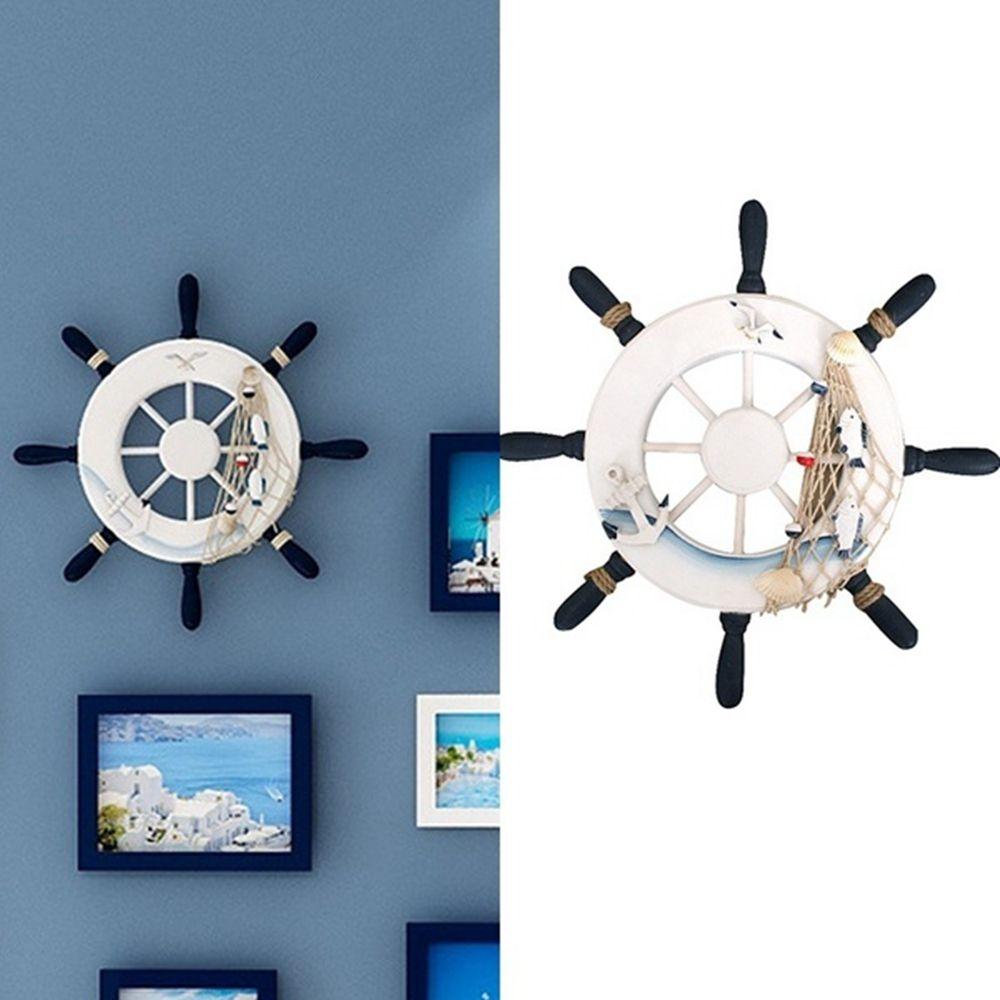 Decoration Crafts Beach Fishing Net Wall Decor Hanging Decoration Wooden Boat Ship Steering Wheel