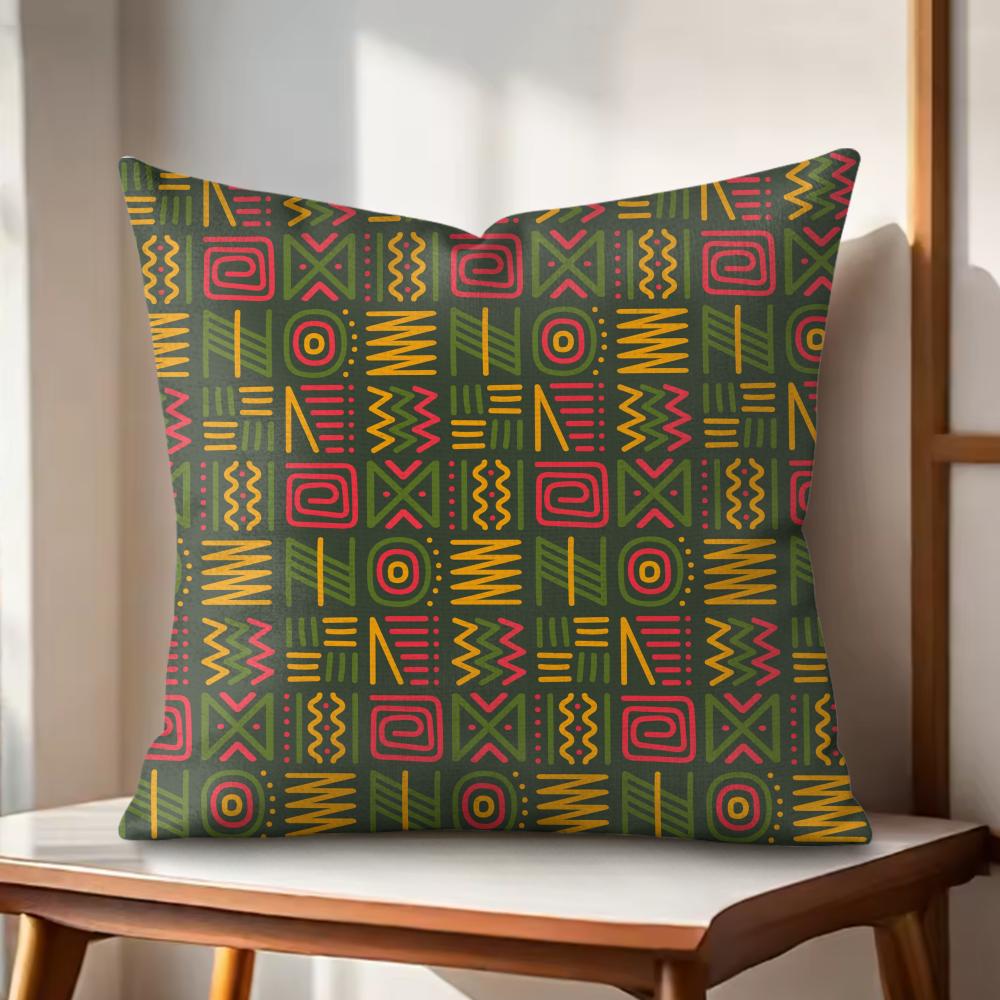 African Tribal art Cushion Cover Natural Linen Organic Fabric DoubleSided Printing Couch Pillow Covers Home Decor