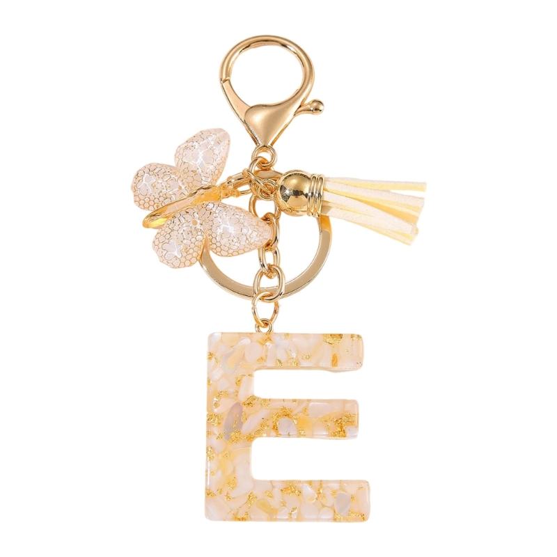 Trendy Metal Resin Keychain Butterfly Letter Tassels Designs Corrosion Resistant Lightweight Keyring For Women