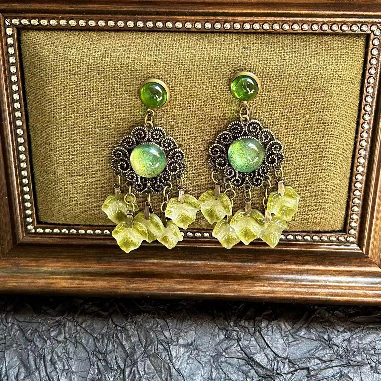 

Винтажный европейско-американский придворный стиль, набор из ожерелья и серег из бирюзового стекла во французском ретро-дизайне