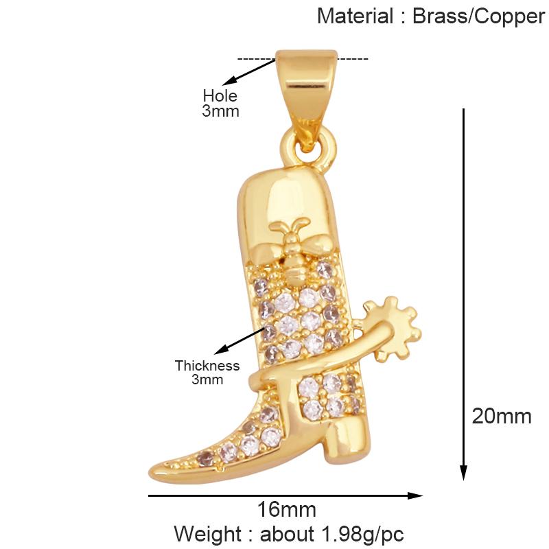 Fashion Cowboy Hat Boots Dance Shoes Bra Birdcage Sports Charm Pendant,Zircon Real Gold Necklace Craft Jewelry Supplies K68