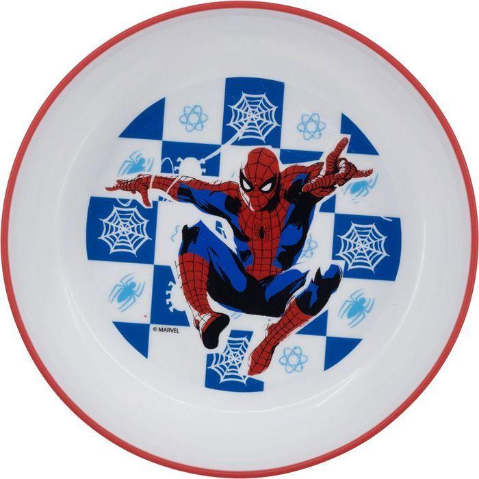 Plat Cuisines Tataway Bol en Plastique Rouge et Blanc Disney Spiderman pour Enfants avec Base Antidérapante