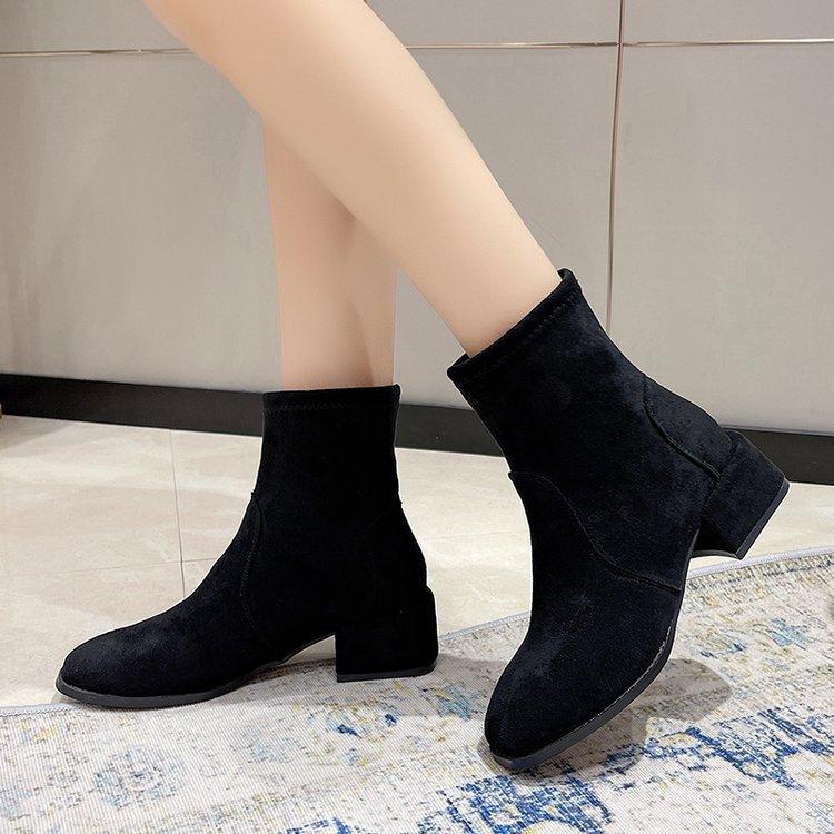 Autumn and winter new short boots women's British style square head fashion suede thick heel Martin boots velvet fashion boots