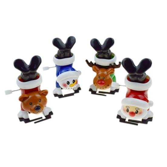 Mini Christmas Wind-Up Toy Bear/Santa Claus/Snowman/Reindeer Clockwork Chain Toy Plastic Running Jumping Movement Figures