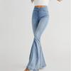 Women Clothes Jeans Waist Head Irregular Slim Fit Slimming Stretch Denim Flared Trousers