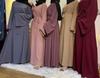 Dubai Mais Vendido Cor Lisa Tamanho Grande Vestido Muçulmano com Cordões 6394