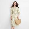 Srcr 92% Mulberry Silk French Chic Printed V-Neck Dress