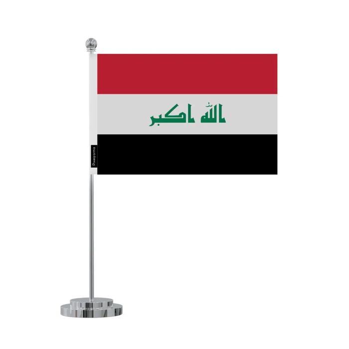 Drapeau de bureau - Irak - 14 x 21 cm - Polyester - Impression recto/verso - Mât en acier inoxydable