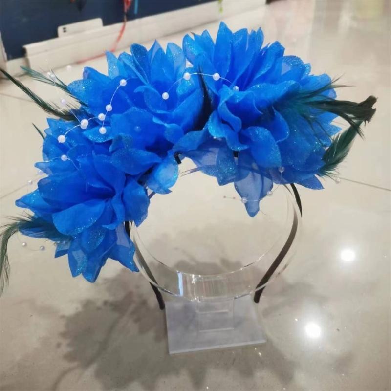 Fabric Flower Headband Feather Flower Hairband Women Evening Party Headpieces