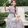 New floral new French retro waist dress women's autumn thin long dress super fairy skirt