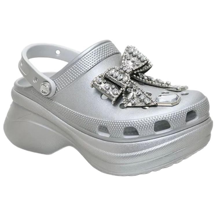 Crocs Comfortable Simple Hole Shoes Whale Women Footwear Silver 214117-040