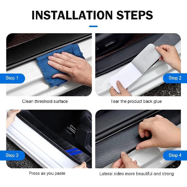 Door Sill Protector, Car Door Edge Guards, Carbon Fiber Car Protective Sticker, Door Pedal Trunk Anti-Scratch Decoration, Universal for Most Cars