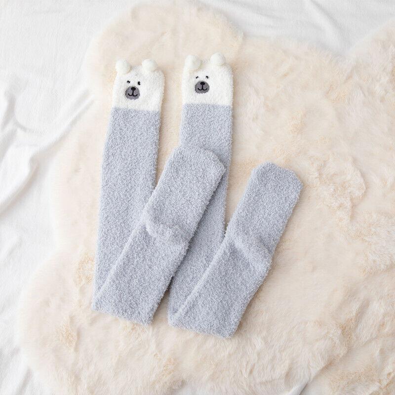 Kurze/lange flauschige warme Bettsocken, kniehoch, für den Winter, schwarze Pfote, Katze im Hut, weich