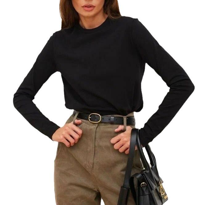 2024 Women's Casual Solid Color Long-Sleeve Round Neck T-Shirt - European & American Fashion Autumn Edition