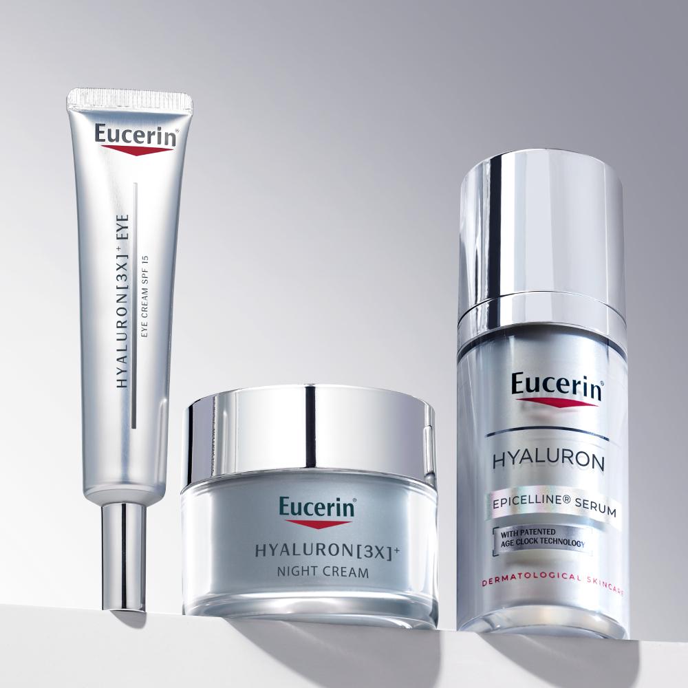 Eucerin Anti-Aging 3-Step Set (Hyaluron-Filler Epigenetic Serum 30ml + Night Cream 50ml + Eye Cream 15ml)