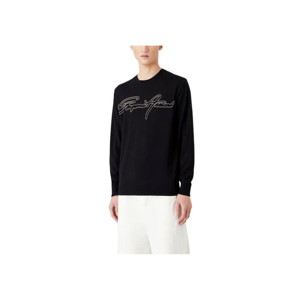 Emporio Armani SS23 Logo Embroidered Pullover Long Sleeve Sweater Men Sweater Navy-Blue 3R1MXN-1MEYZ-0920
