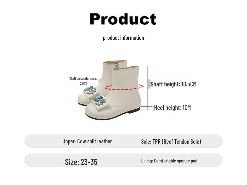 Autumn/Winter 2025 Korean Style Girls' Leather Princess Boots: Velvet-Lined, Soft Sole Short Boots