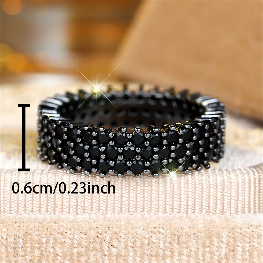 Three Row Black Zircon Tiny Round Stone Rings For Women Vintage Black Metal Engagement Ring Wedding Jewelry Bridal Birthday Gift