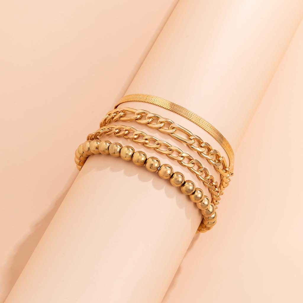 Accessories, Simple Round Beads, Snake Bone Chain Set, Bracelet Women, Versatile Geometric Hollow Stacked Jewelry