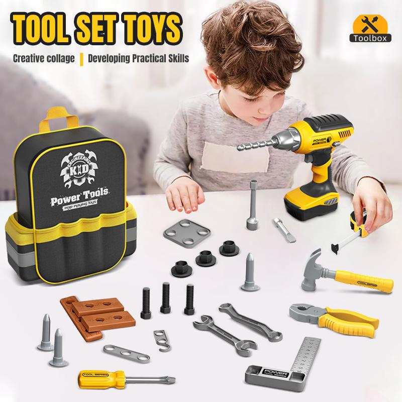 Non-Toxic Kids Toolbox Kit Simulation Repair Tools Diy Toy Drill Plastic Game Learn Engineering Puzzle Educational Toys Gifts For Children