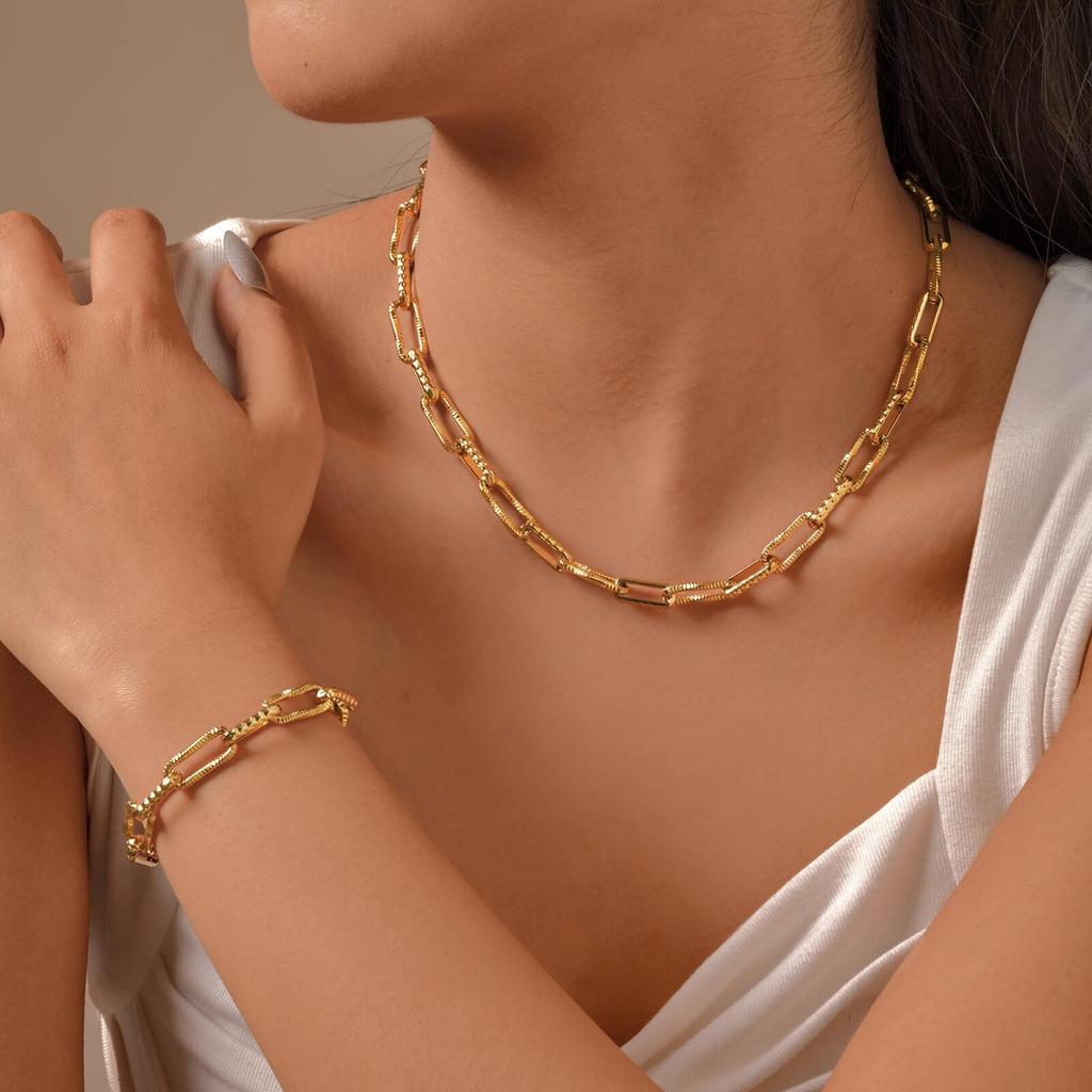 Gliederkette aus Edelstahl, vergoldet, Paperclip-Kette Choker-Halskette für Damen, Sommer Minimalistischer Schmuck