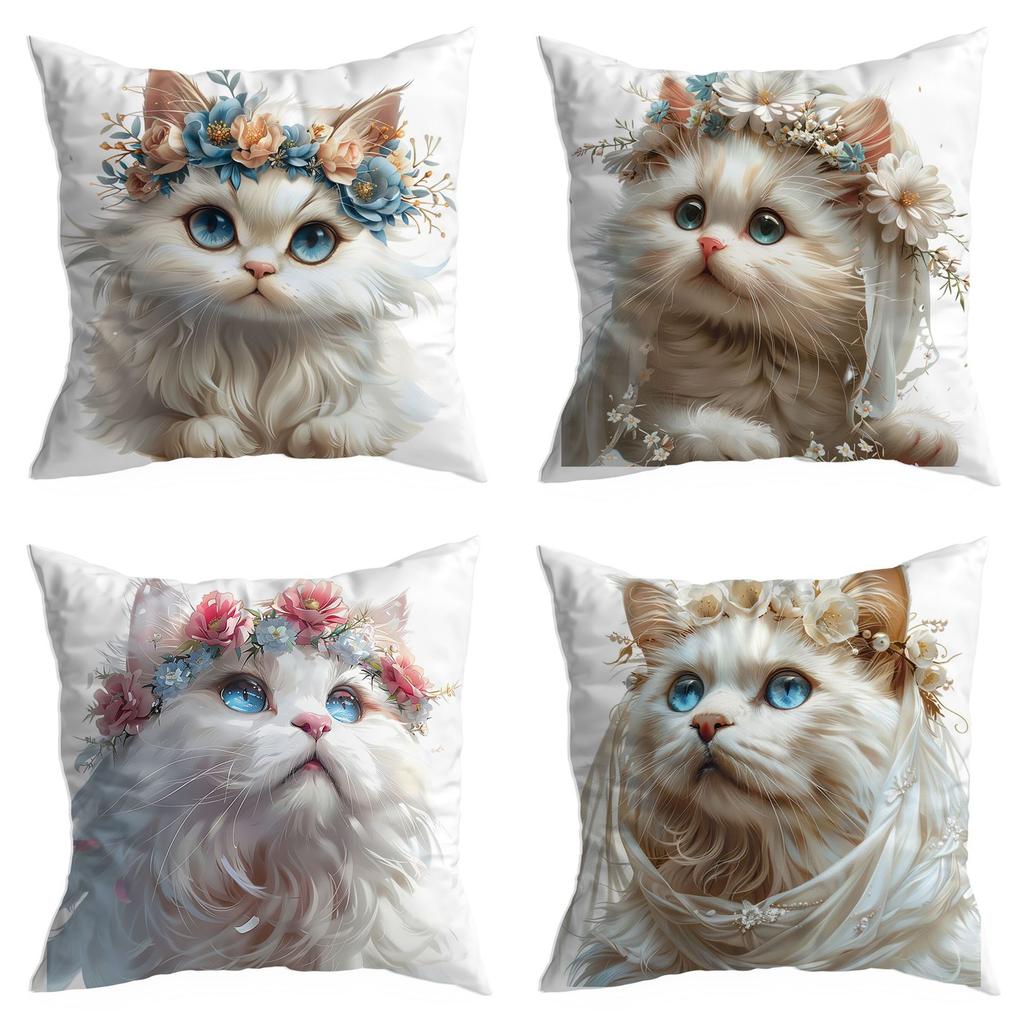 New White Cat Dream Print Pillowcase Atmosphere Decorative Cushion Pillowcase