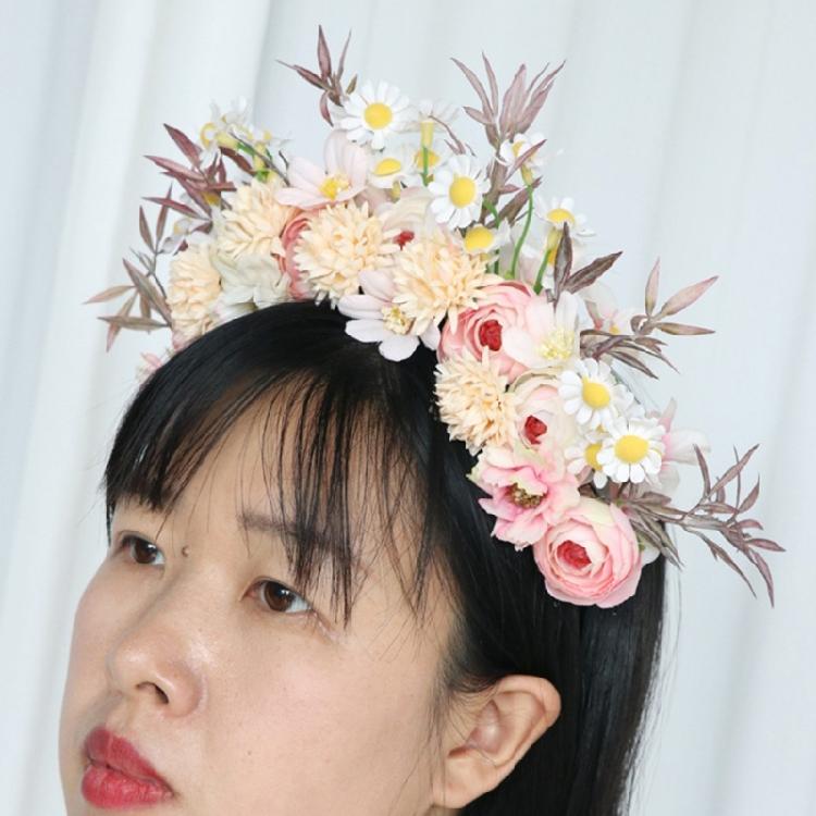 Colorful Silk Flower Crowns Accessory Delicate Handmade Floral Hair Accessory Fabric Flower Headband for Daily Use