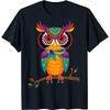Vibrant Owl Black T Shirt With Colorful Bandana Amp Stylish Branch Design Vintage Fashion Breathable Unisex