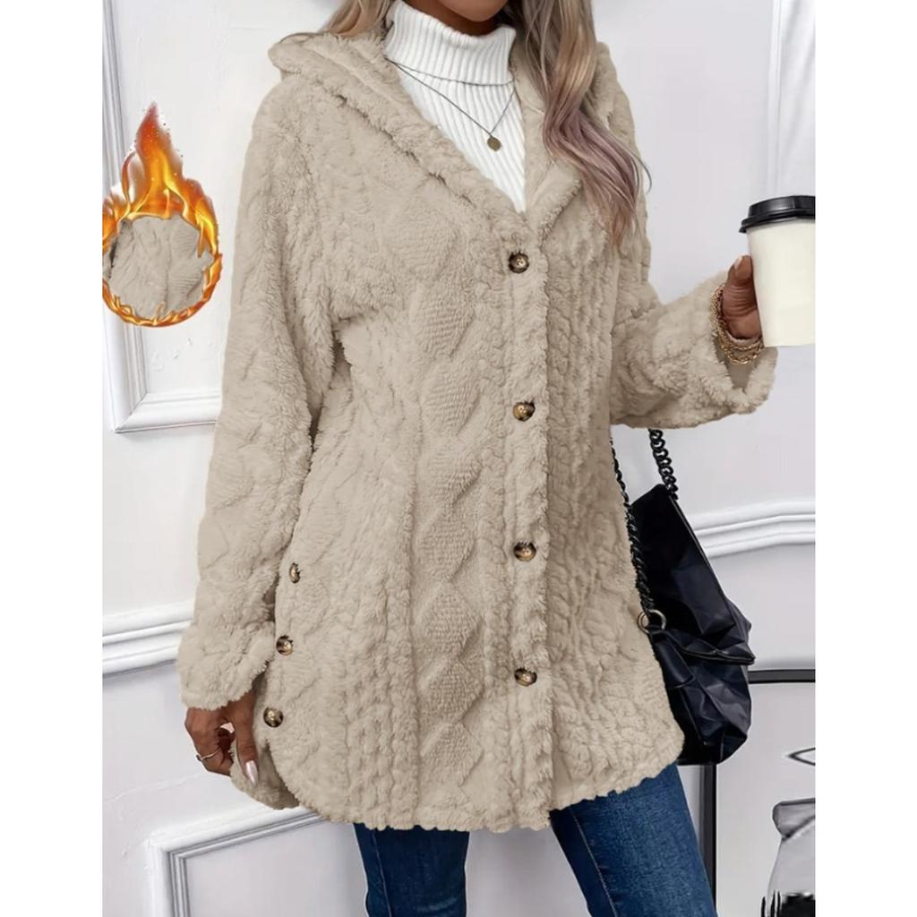 Autumn and Winter Women's Hooded and Velvet Jacket, Double-sided Velvet Cardigan, Long Sleeved Casual Warm Jacket