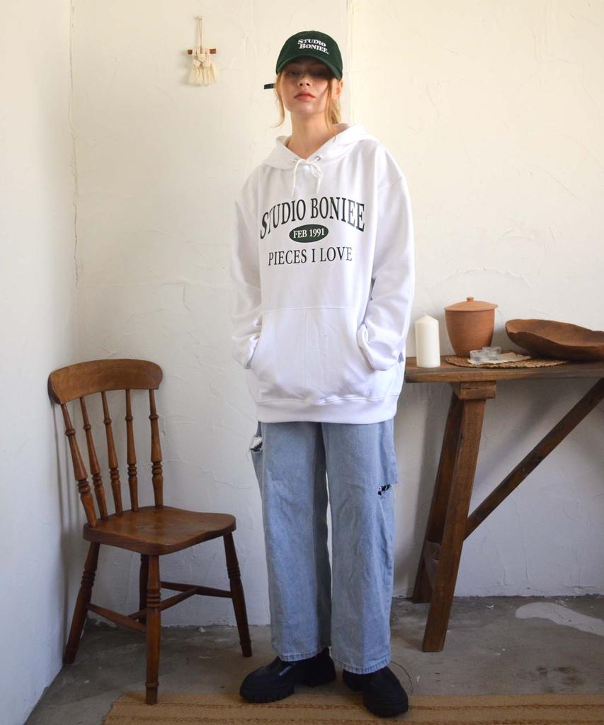 [Fleece Lined Selection] Arch Typo Logo Oversized Hoodie White