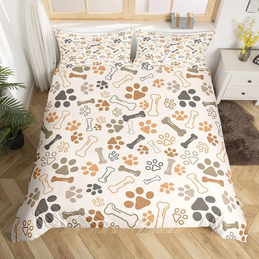 Comforter Dog Paw Print Bedding Set Twin Size For Kids Boys Bedroompuppy Bone Bed Black White Comforter