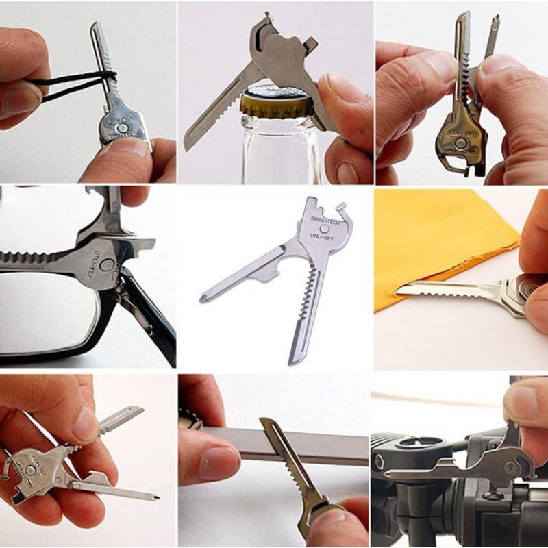 Portachiavi Multi-Tool 8-in-1 per Campeggio e Sopravvivenza | Cacciavite Pieghevole, Apribottiglie | Pinze Utili Compatte da Esterno con Chiave