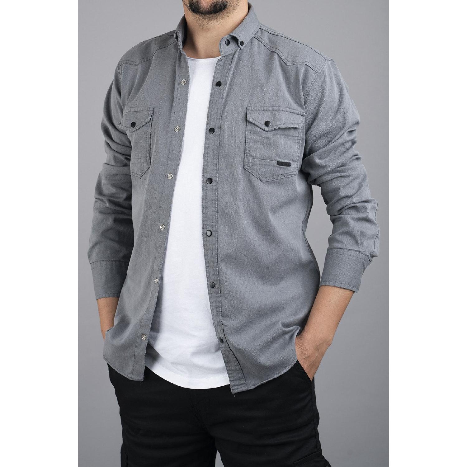 

Мужская джинсовая рубашка Slim Fit серая S серый
