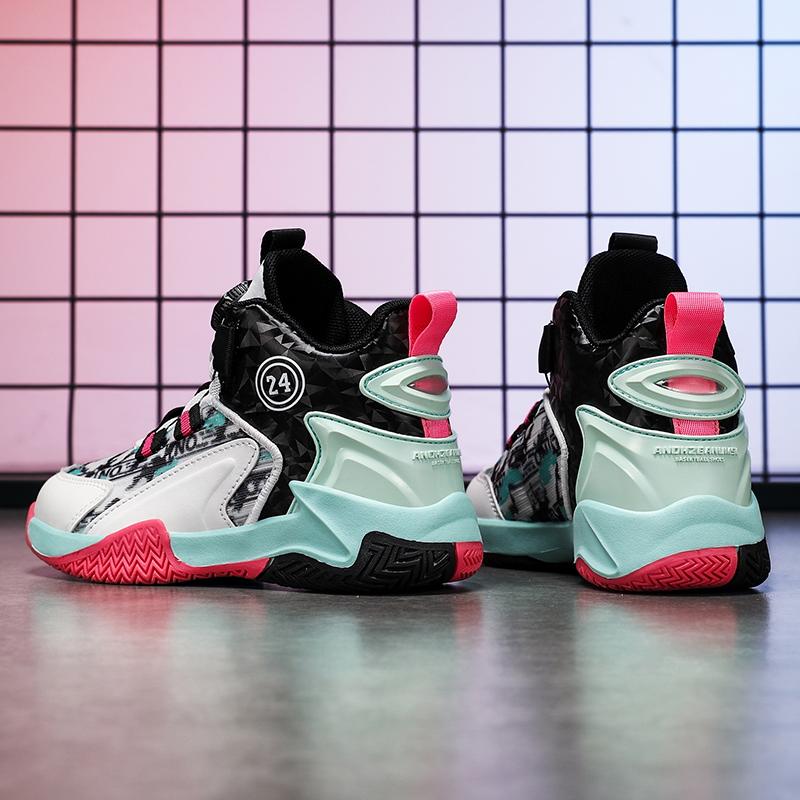 31-40 Children's Large Size Anti Slip and Wear-resistant Fashionable Sports Shoes High Top Basketball Shoes