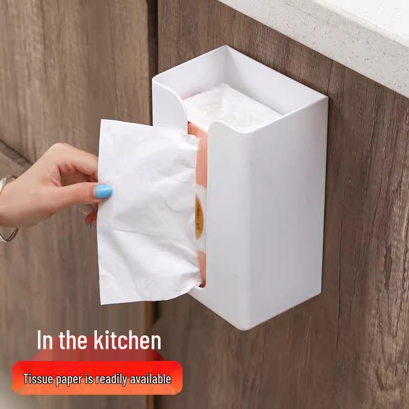 Wall-Mounted Punch-Free Tissue Box with Shelf for Kitchen, Bathroom, and Living Room Storage