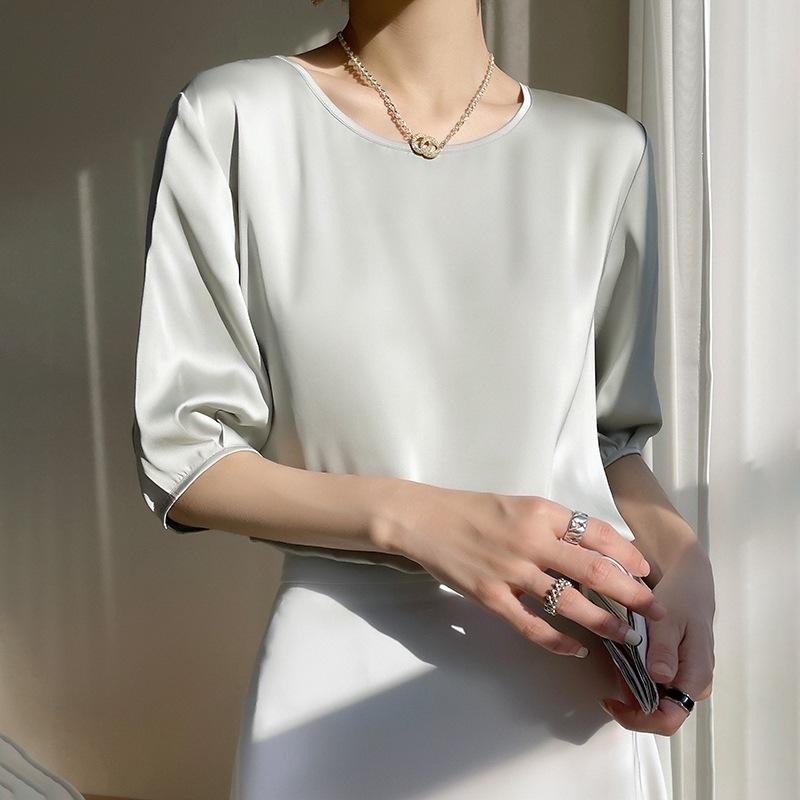 Women S Summer Round Neck Loose Fit Solid Color T Shirt