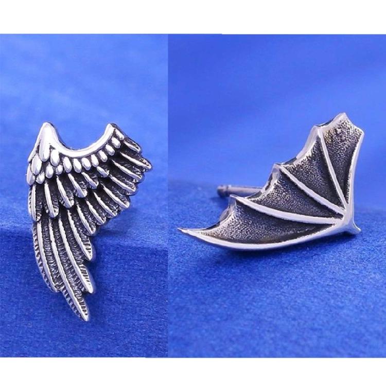 Retro Asymmetric Earrings Angel Demon Wing Earrings Female Classic Stud Earrings