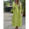 Women's Cotton Linen Long Shirt Dress Casual Fashion Long Sleeve Open Front Midi Dress